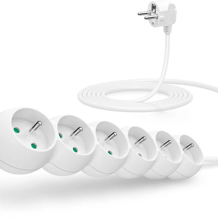 Prodlužovací kabel 230V, 6 zásuvek, bílý