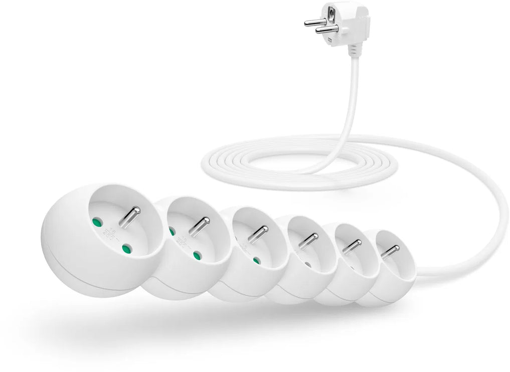 Prodlužovací kabel 230V, 6 zásuvek, bílý